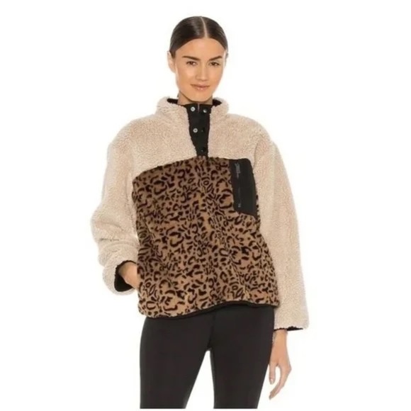 Rails Saga Faux Fur Sherpa Leopard Pullover Plush Teddy Jacket - Picture 1 of 7